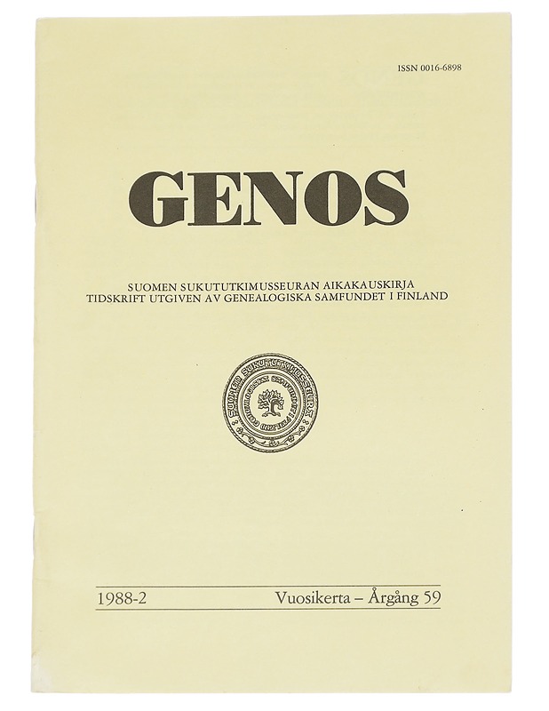 Genos : Suomen sukututkimusseuran  1982 No. 2 - Lehdet - 10105613812 - 0