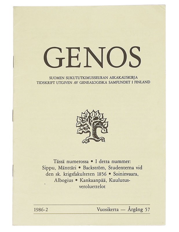Genos : Suomen sukututkimusseuran  1986 No. 2 - Lehdet - 10105613879 - 0