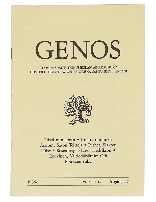 Genos : Suomen sukututkimusseuran  1986 No. 1 - Lehdet - 10105613888 - 0