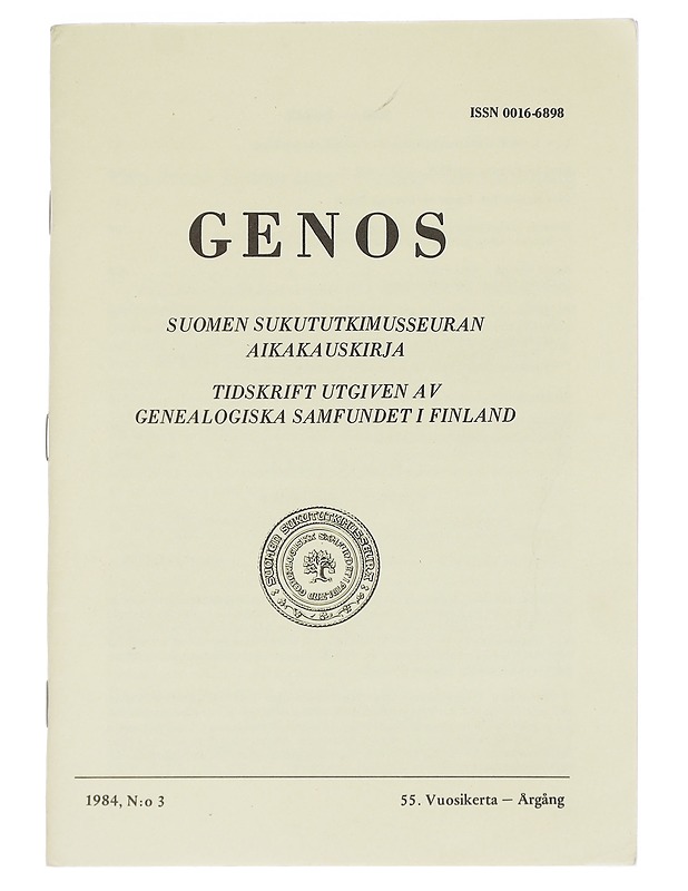 Genos : Suomen sukututkimusseuran  1984 No. 3 - Lehdet - 10105613897 - 0