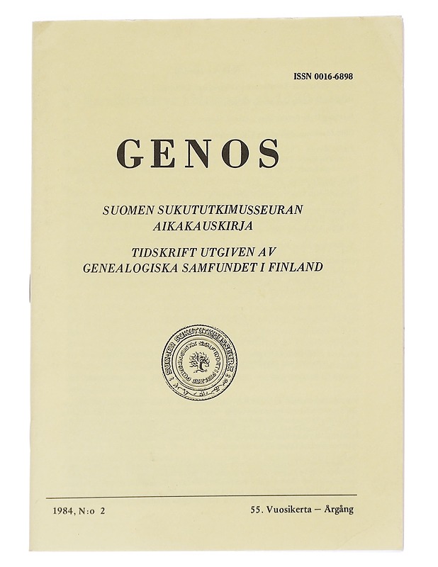 Genos : Suomen sukututkimusseuran  1984 No. 2 - Lehdet - 10105613903 - 0