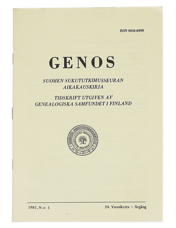 Genos : Suomen sukututkimusseuran  1983 No. 3 - Lehdet - 10105613916 - 0