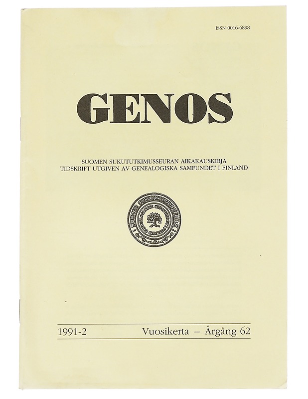 Genos : Suomen sukututkimusseuran  1991 No. 2 - Lehdet - 10105613929 - 0
