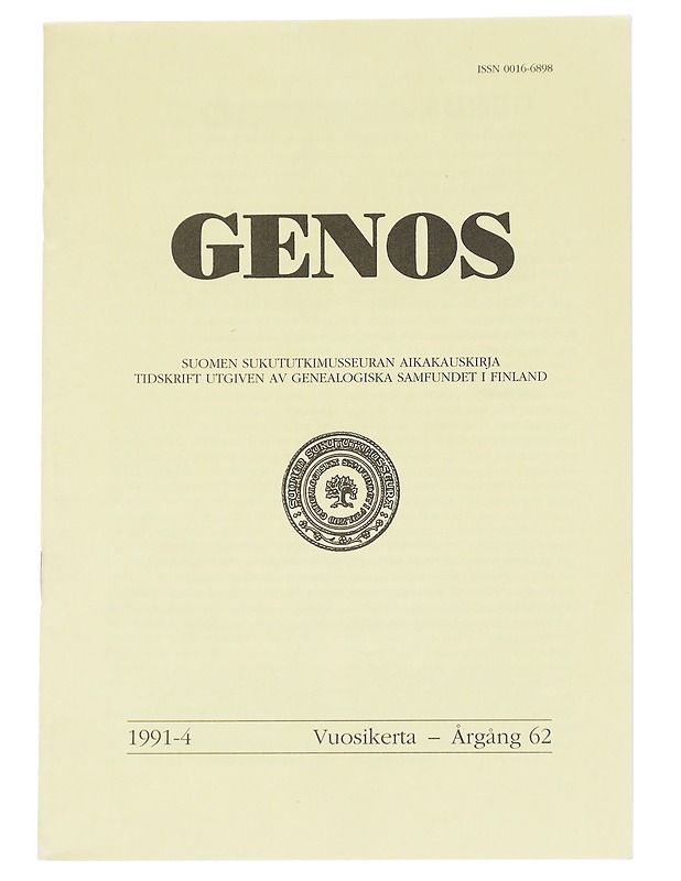 Genos : Suomen sukututkimusseuran  1991 No. 4 - Lehdet - 10105613945 - 0