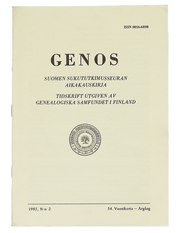 Genos : Suomen sukututkimusseuran  1983 No. 2 - Lehdet - 10105614224 - 0