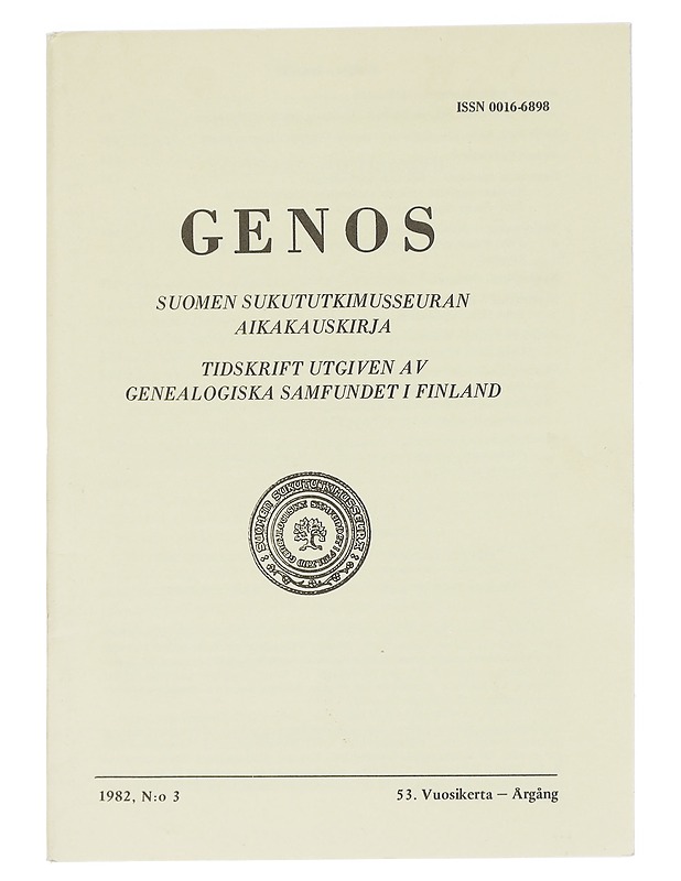 Genos : Suomen sukututkimusseuran  1982 No. 3 - Lehdet - 10105614227 - 0