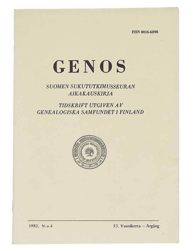 Genos : Suomen sukututkimusseuran  1982 No. 4 - Lehdet - 10105614231 - 0