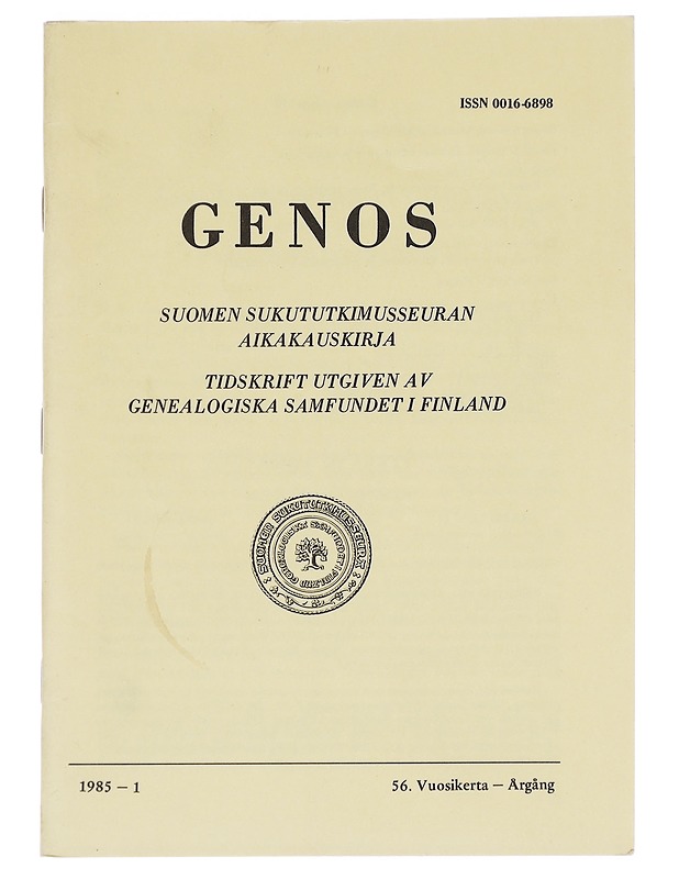 Genos : Suomen sukututkimusseuran  1985 No. 1 - Lehdet - 10105614238 - 0