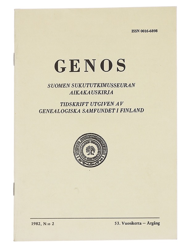 Genos : Suomen sukututkimusseuran  1982 No. 1 - Lehdet - 10105614244 - 0