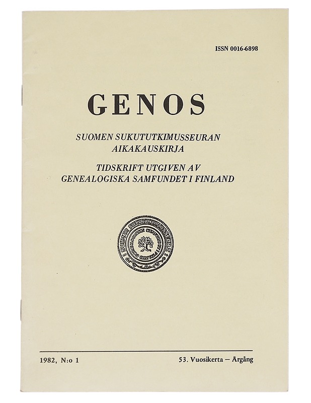  Genos : Suomen sukututkimusseuran  1982 No. 1 - Lehdet - 10105614251 - 0