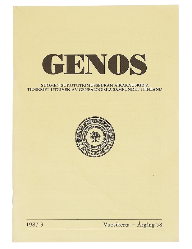 Genos : Suomen sukututkimusseuran  1987 No. 3 - Lehdet - 10105614259 - 0