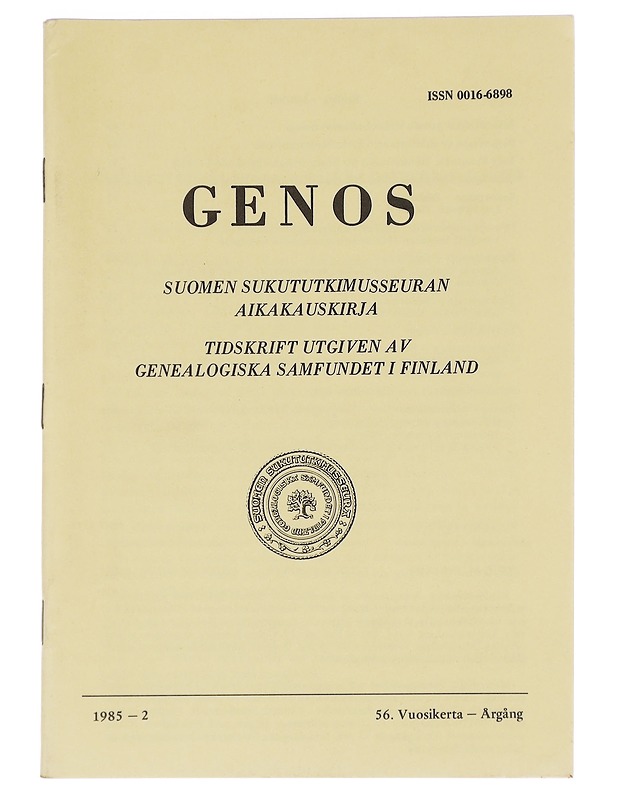 Genos : Suomen sukututkimusseuran  1985 No. 2 - Lehdet - 10105614269 - 0