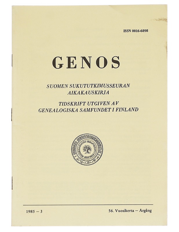    Genos : Suomen sukututkimusseuran  1985 No. 3 - Lehdet - 10105614278 - 0