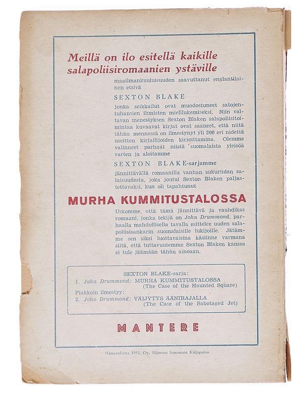 Salapoliisi Sexton Blaken seikkailuja No 1 : Murha kummitustalossa - John Drummond - Romaanit ja novellit - 10105614357 - 1