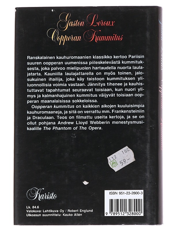 Oopperan kummitus - Leroux, Gaston - Romaanit ja novellit - 10105614435 - 1