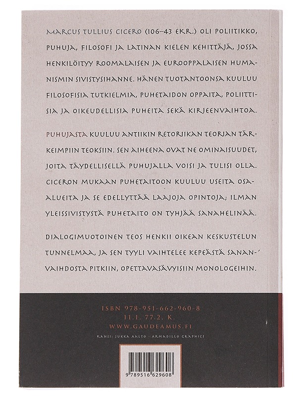 Puhujasta - Cicero, Marcus Tullius - Tietokirjat ja oppaat - 10105615417 - 1