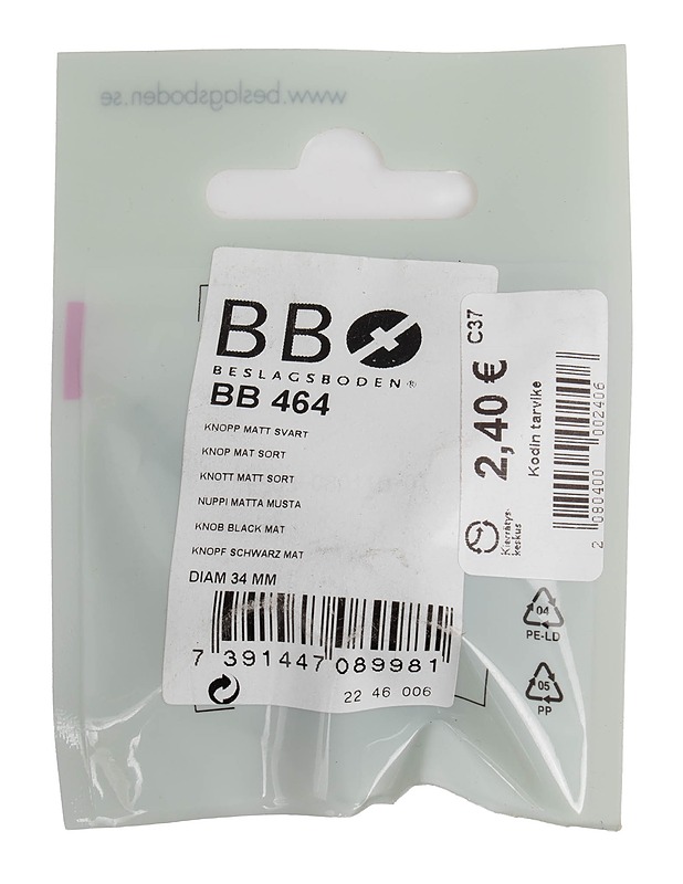 BESLAGSBODEN BB 464 nuppi, matta musta, 34 mm - Rakennustarvikkeet - 10105616258 - 1