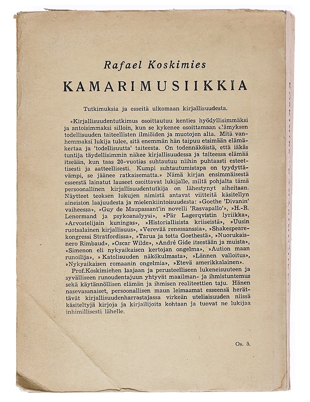 Kamarimusiikkia - Koskimies, Rafael - Taide- ja kulttuurikirjat - 10105616292 - 1