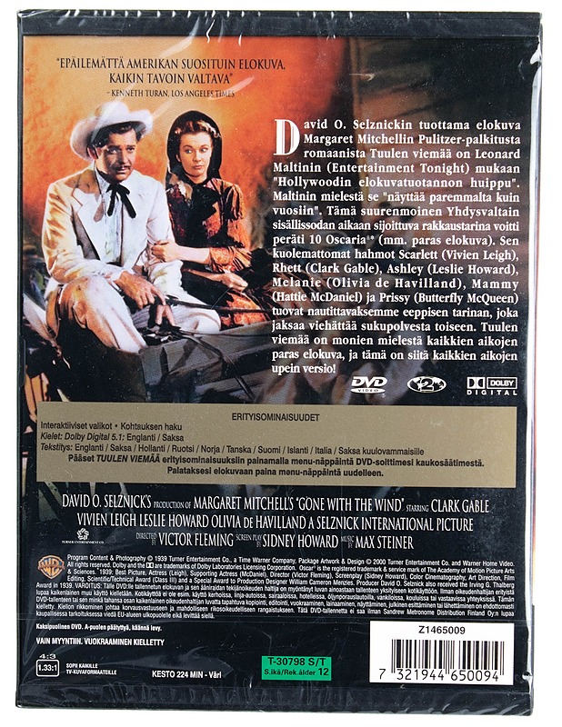 Tuulen viemää (Gone with the Wind) - DVD - DVD-elokuvat - 10105616395 - 1