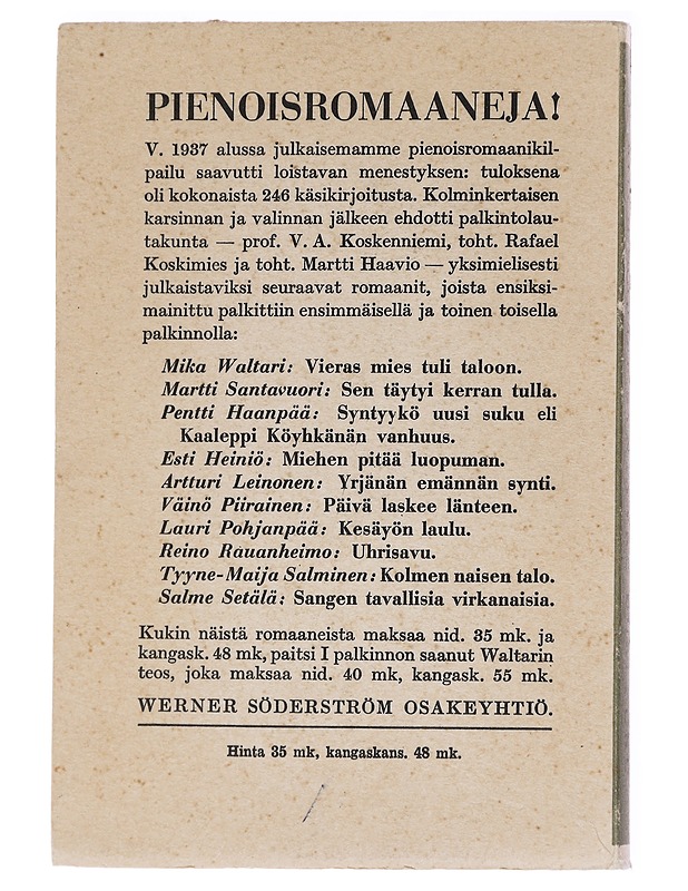 Syntyykö uusi suku - Haanpää, Pentti - Romaanit ja novellit - 10105617118 - 1