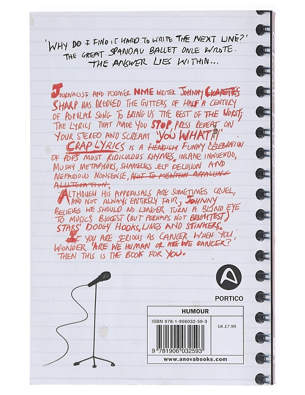 Crap lyrics : a celebration of the very worst pop lyrics of all time ... ever! - Johnny Sharp - Musiikki- ja elokuvakirjat - 10105617737 - 1