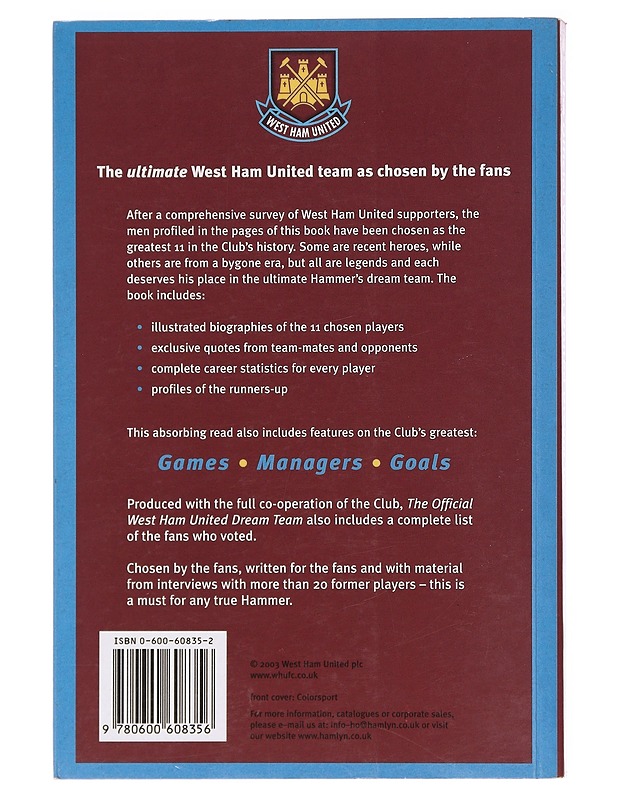 The Official West Ham Dream Team - Dave Smith - Harrastekirjat - 10105617960 - 1