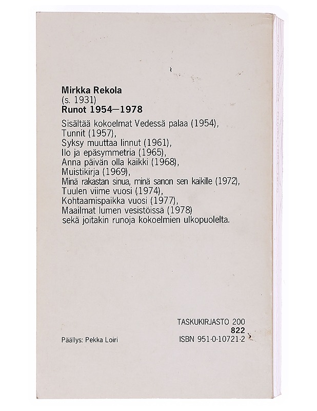 Runot 1954-1978 - Mirkka Rekola - Runot ja näytelmät - 10105618265 - 1