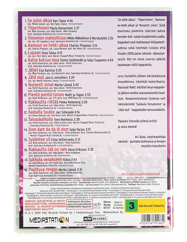 Iskelmä karaoke: 18 suosittua iskelmäkaraoke-hittiä! - DVD - DVD-elokuvat - 10105618459 - 1