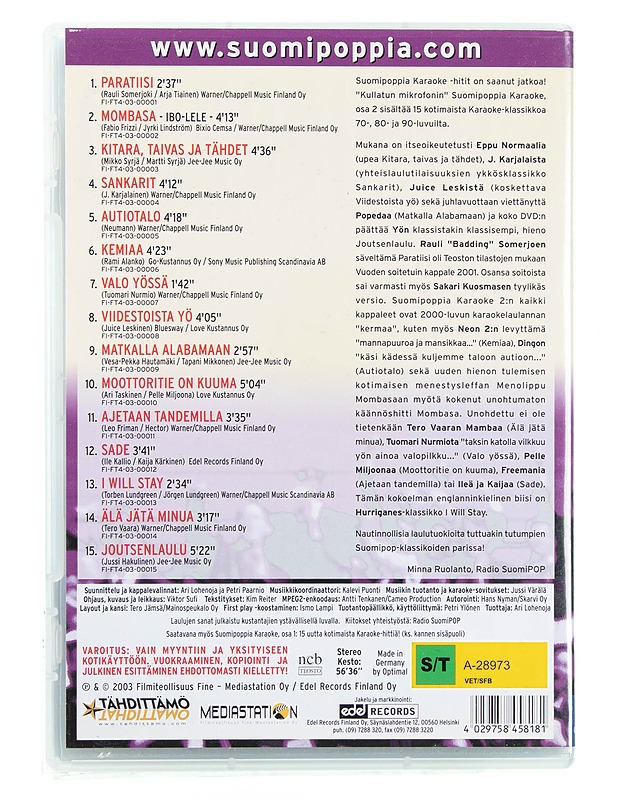 Suomipoppia karaoke : 15 kovaa kotimaista Karaoke-klassikkoa! - DVD - DVD-elokuvat - 10105618506 - 1