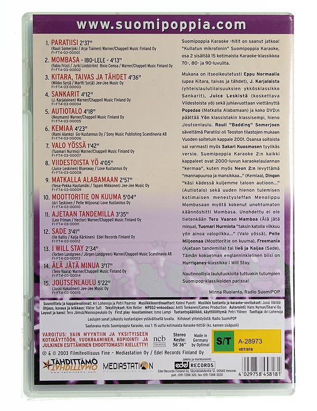 Suomipoppia karaoke : 15 kovaa kotimaista Karaoke-klassikkoa! - DVD - DVD-elokuvat - 10105618507 - 1