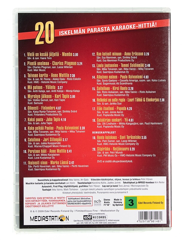 Iskelmän parhaat: 20 iskelmän parasta karaoke-hittiä! - DVD - DVD-elokuvat - 10105618510 - 1