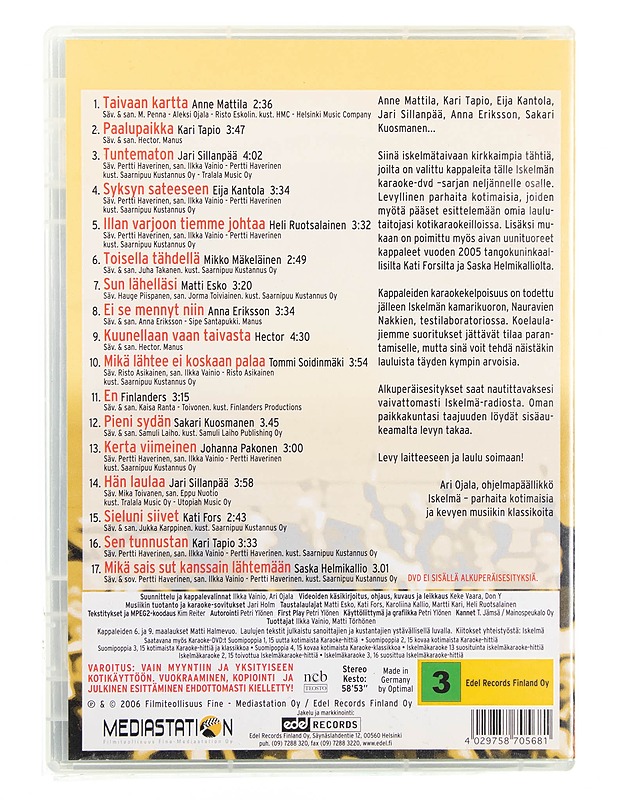Iskelmä karaoke: 17 suosittua iskelmäkaraoke-hittiä! - DVD - DVD-elokuvat - 10105618522 - 1