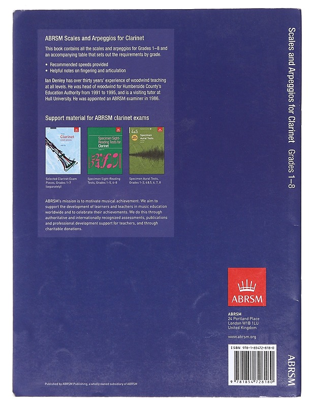 Scales And Arpeggios For Clarinet Grades 1-8 - Denley, Ian - Tietokirjat ja oppaat - 10105619690 - 1