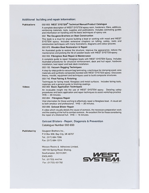 Gelcoat Blisters: Diagnosis, Repair, & Prevention - Gougeon Brothers Inc - Harrastekirjat - 10105620202 - 1