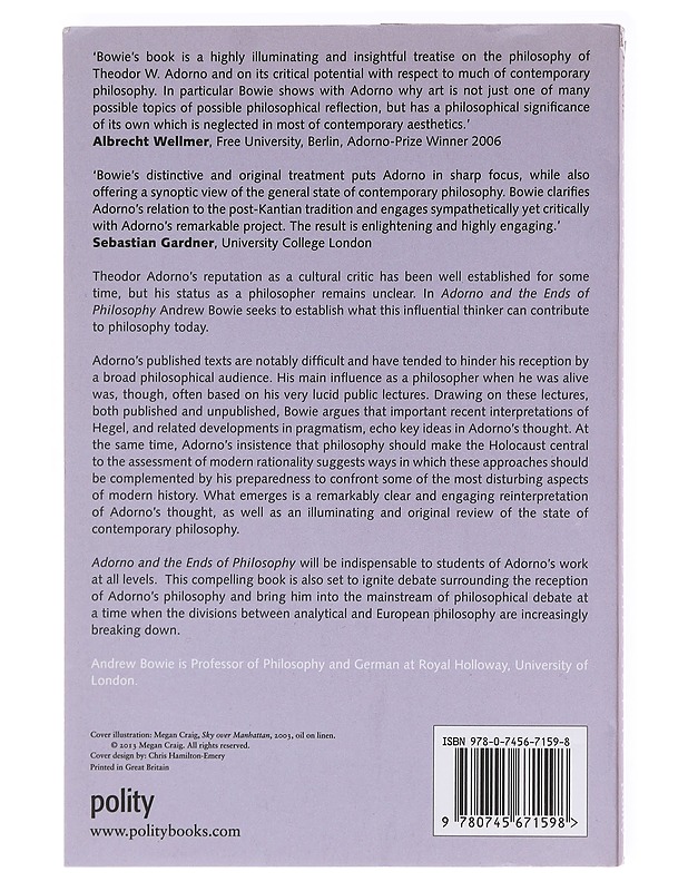 Adorno and the ends of philosophy - Andrew Bowie - Romaanit ja novellit - 10105620249 - 1