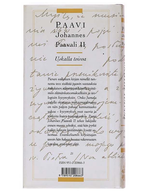 Uskalla toivoa - Johannes Paavali II - Kirja lahjaksi - 10105620401 - 1