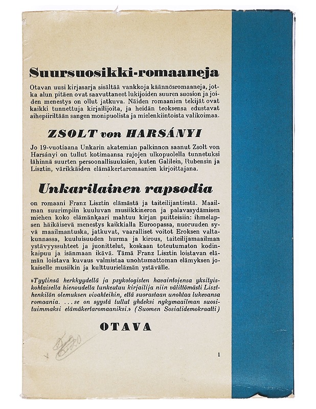 Unkarilainen rapsodia - Harsányi, Zsolt - Romaanit ja novellit - 10105620439 - 1