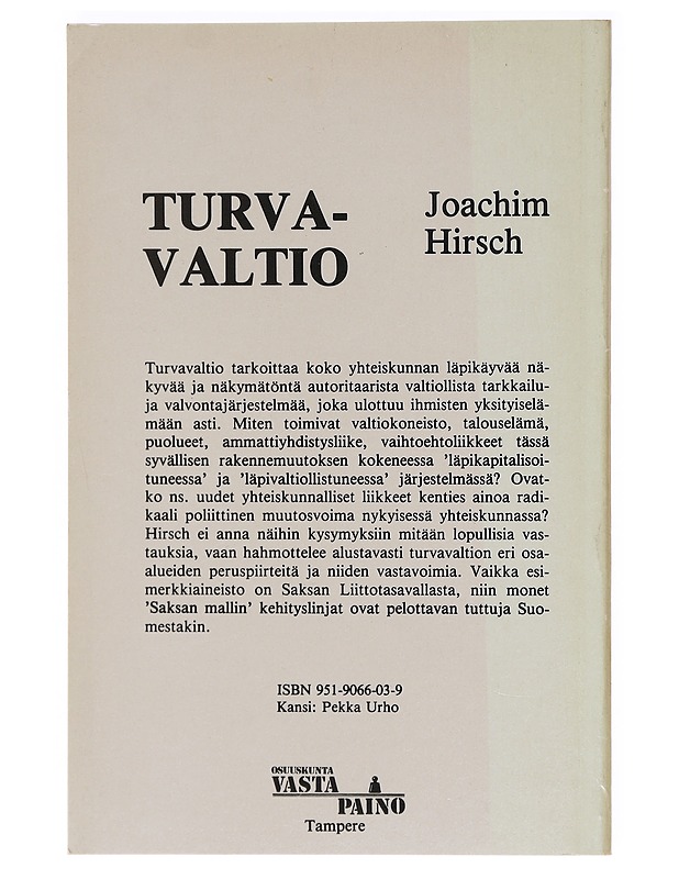 Turvavaltio / "Saksan malli", sen kriisi ja uudet yhteiskunnalliset liikeet - Hirsch, Joachim - Historiakirjat - 10105620572 - 1
