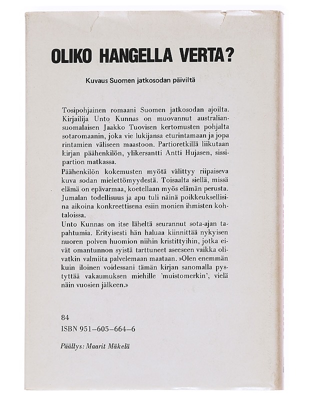 Oliko hangella Verta? - Unto Kunnas - Jaakko Tuovinen - Historiakirjat - 10105624187 - 1