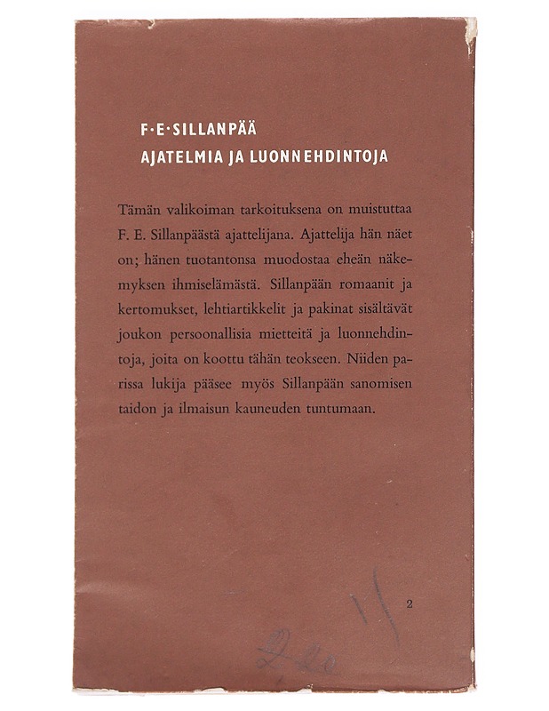 Ajatelmia ja luonnehdintoja - F. E. Sillanpää - Romaanit ja novellit - 10105624424 - 1
