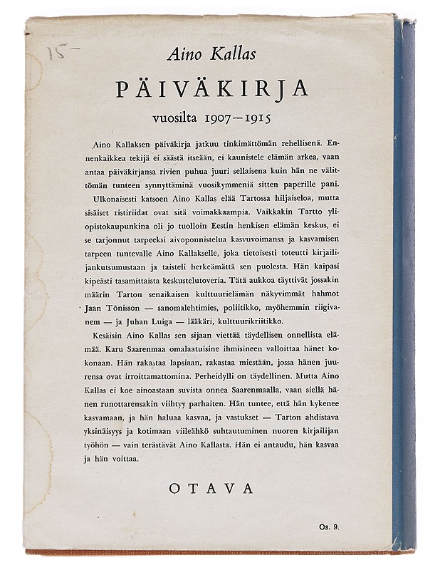 Päiväkirja vuosilta 1907-1915 - Aino Kallas - Historiakirjat - 10105624618 - 1