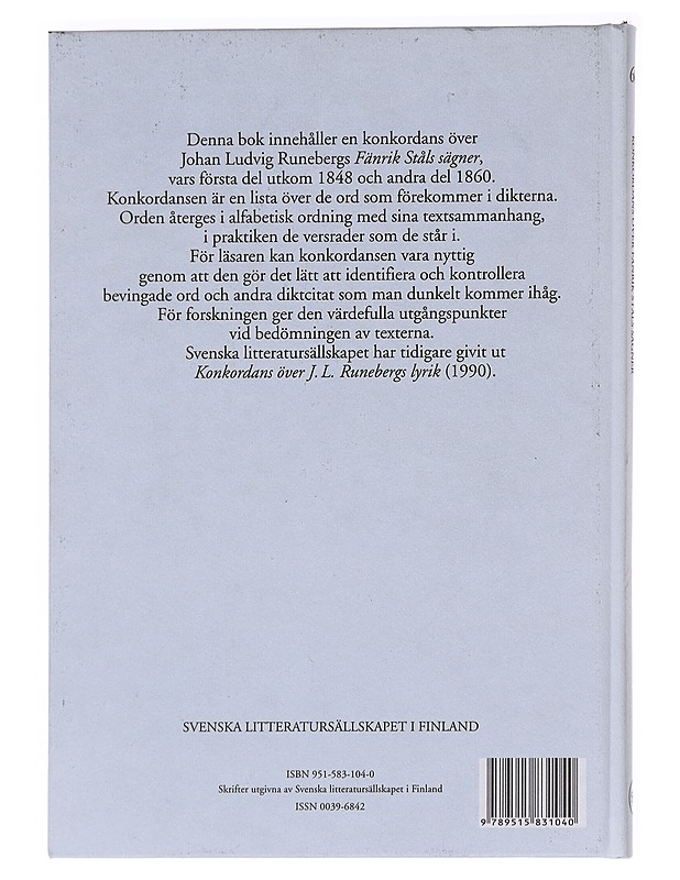Konkordans över Fänrik Ståls sägner av J. L. Runeberg - Silén, Beatrice - Romaanit ja novellit - 10105624811 - 1