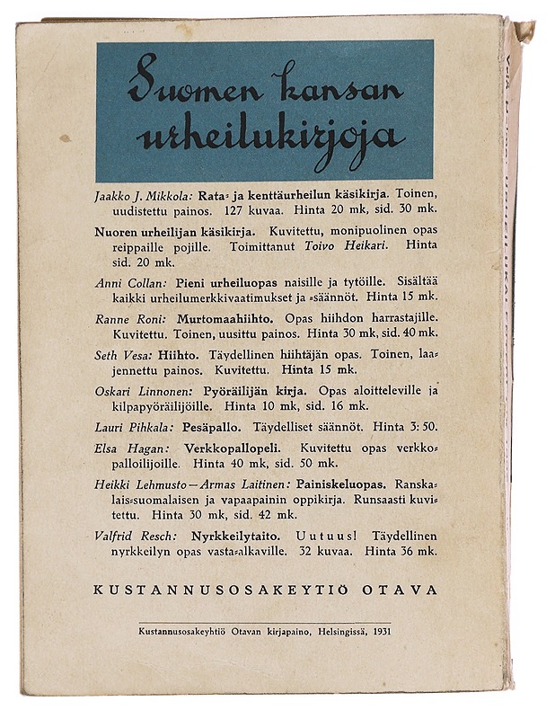 Urheilukalenteri 1932 - Harrastekirjat - 10105625922 - 1