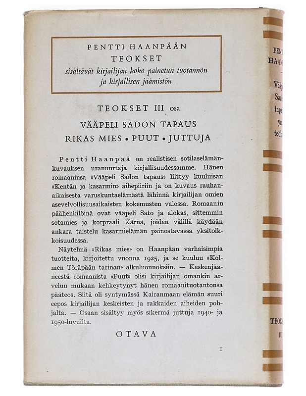 Vääpeli Sadon tapaus, teokset 3 - Pentti Haanpää - Romaanit ja novellit - 10105626908 - 1