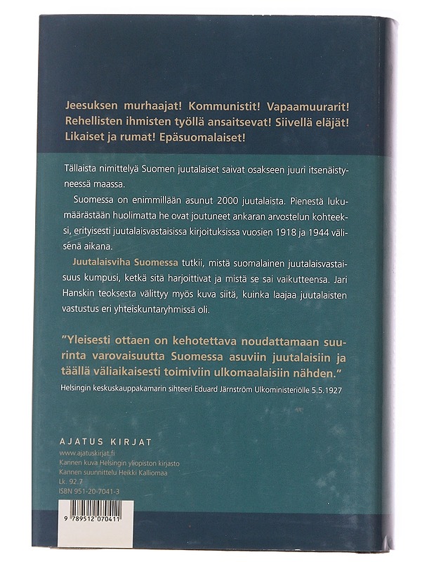 Juutalaisviha Suomessa 1918-1944 - Jari Hanski - Historiakirjat - 10105627428 - 1