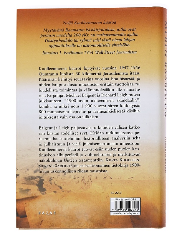 Kiista Kuolleenmeren kääröistä - Baigent, Michael - Tietokirjat ja oppaat - 10105628948 - 1