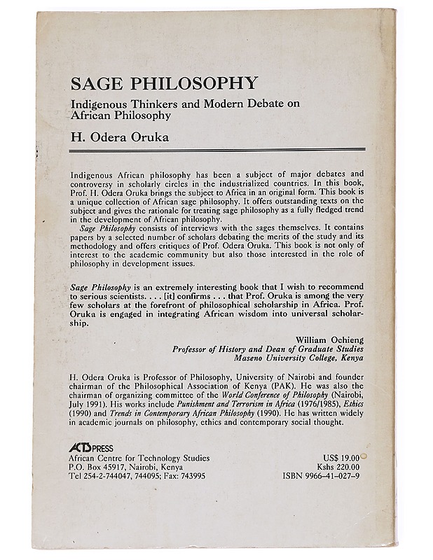 Sage philosophy - H. Odera Uruka - Tietokirjat - 10105629187 - 1