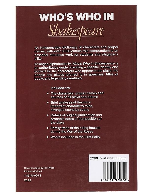 Who's who in Shakespeare - Francis Griffin Stokes - Romaanit ja novellit - 10105630280 - 1