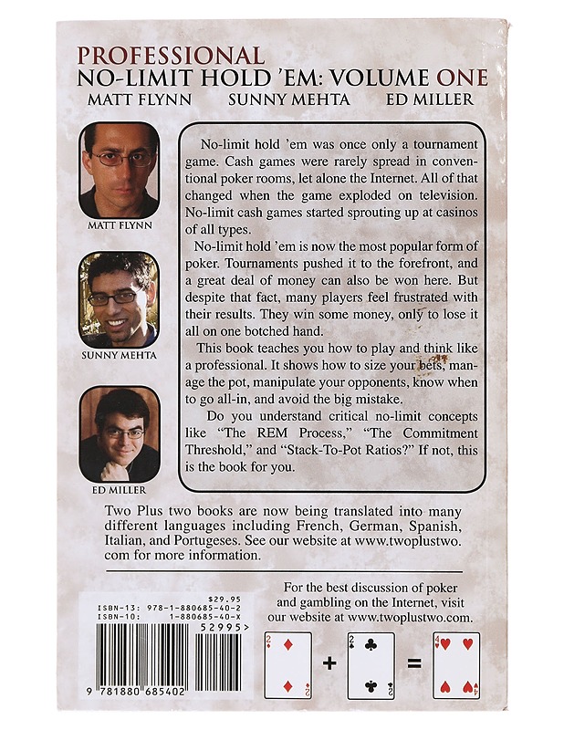 Professional no-limit hold 'em. Volume I - Flynn, Matt - Tietokirjat ja oppaat - 10105631155 - 1