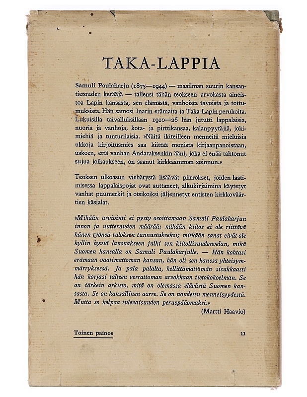 Takalappia - Samuli Paulaharju  - Tietokirjat - 10105632507 - 1